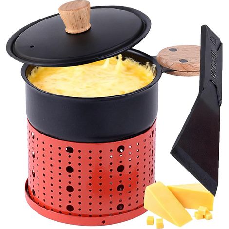 Raclette à la Bougie - Caquelon à Raclette Portable 2 Personnes - Mini Réchaud de Table Multifonction pour Fondue Chocolat/Fromage - Pot à avec Manche en Bois, 300ml pour Bureau, Camping, Maison (1/5)