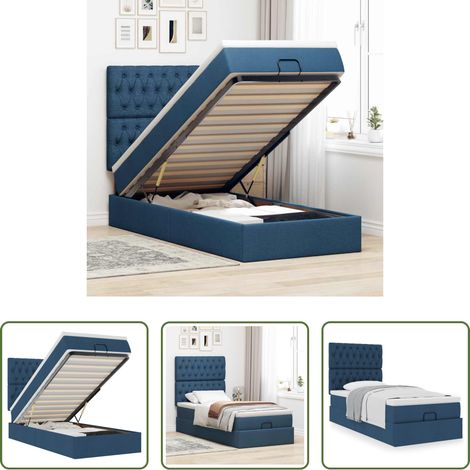 vidaXL Stauraum - Ottoman-Bett mit Matratze Blau 90x200 cm Stoff (1/5)