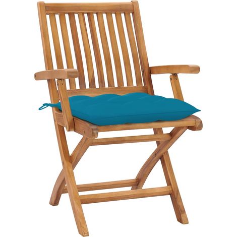 Maison Exclusive - Chaises pliantes (lot de 2) avec coussins bleu clair, en bois de teck massif (1/5)
