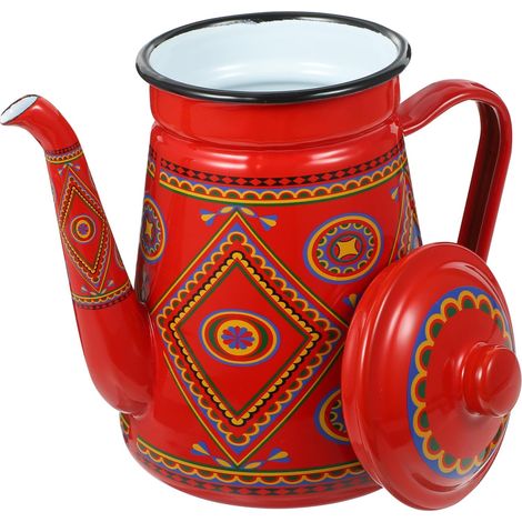 Cafetière En Émail Rouge 1,5l Bouilloire Vintage Pour Thé Et Café Matériau En Émail Compatible Cuisinière Maison Camping 1 Pièce (1/5)