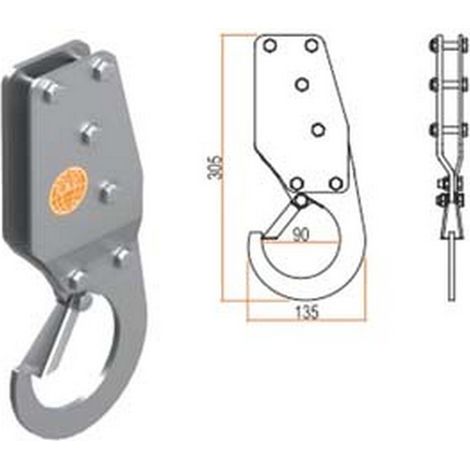 1PZ GANCIO PER SOLLEVAMENTO DI SICUREZZA - mm.135x305