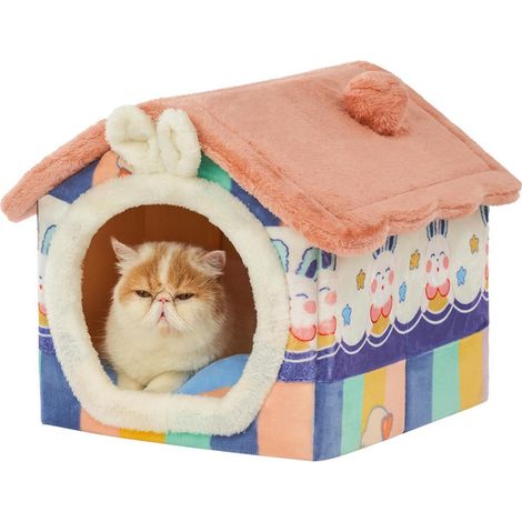Niche pour Chat et Chien Intérieur - Maison Douillette en Forme de Lapin avec Coussin Réversible Amovible (1/5)