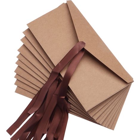 Lot de 10 enveloppes avec ruban, en papier kraft brun, style vintage, idéales pour la Saint-Valentin, la fête des Mères, les invitations, les cartes de félicitations, les cartes pour les enseignants, (1/5)