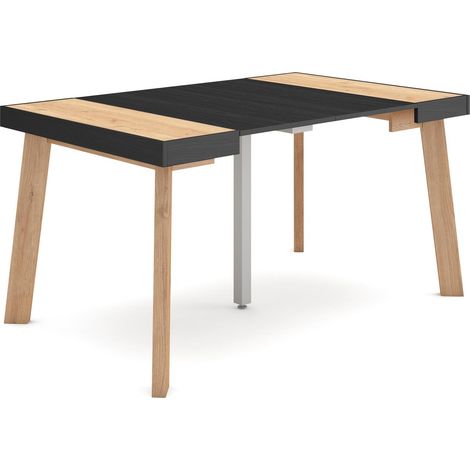 Skraut Home - Mesa Consola extensible, Mesa comedor plegable, 140, Para 6 comensales, Patas de madera, Estilo Moderno, Roble y negro (1/5)