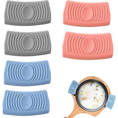 6 pièces supports en silicone pour poignées de casserole, maniques anti-brûlure (1/4)