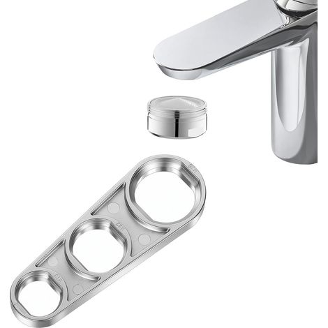 Clé Aérateur pour Robinet, 6 en 1 Outil Polyvalent pour l'Ajustement du Débit d'Eau, Clé Mousseur Robinet en Alliage de Zinc, pour M16, M18, M20, M22, M24, M28 (1/5)