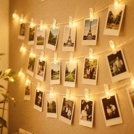 Guirlande Lumineuse Photo, 12M 120 LEDs Guirlande Photo Avec 60 Photo Clips, Guirlandes Lumineuses à Piles Decoration Blanc Chaud pour Accroche Photo, Chambre à Coucher Fête, Mariage, Noël [Classe éne