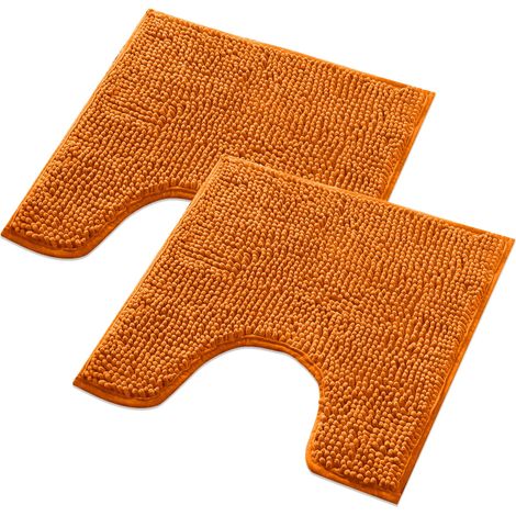 Lot de 2 tapis de bain - Orange - 50 x 50 cm - Avec découpe WC - Antidérapant et lavable - Tapis de salle de bain, tapis de WC