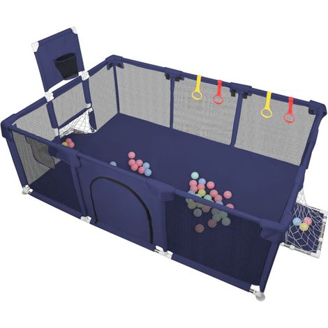 – Parc bébé sécurisé 180x120x66cm bleu – Avec 50 balles et panier de basket – Tissu oxford renforcé pliable et lavable (1/5)