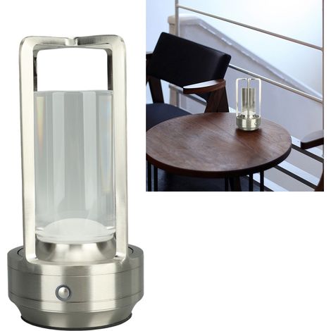 Tragbare kabellose Touch-LED-Schreibtischlampe mit 3 Farbtemperaturen, stufenloser Helligkeitsregelung, wiederaufladbar, Nachttischlampe, Möbellampe, Esstischlampe, silberfarben. (1/5)
