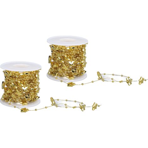 2 Rollen Sternperlen-Girlande, 10 m lang, zuschneidbar, dekorative Perlengirlande für Hochzeiten, Weihnachten, Heimdekoration, Gold (1/5)