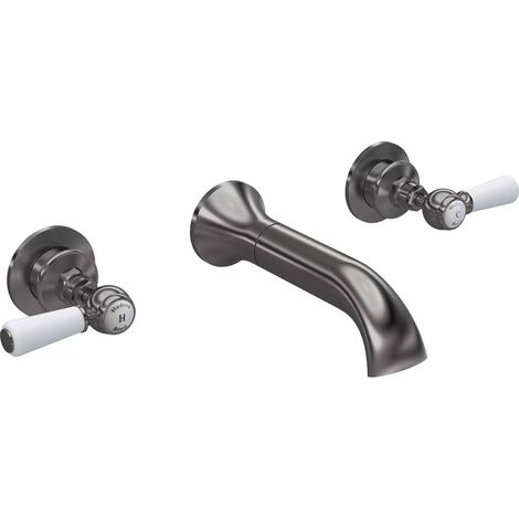 Hudson Reed Topaz 3 Hole Dual Lever Wall Mounted Bath Filler Tap - Brushed Pewter (1/2)