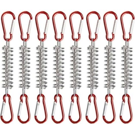 Ressorts Tension Auvent - Acier Nickelé - Pour Tente Camping Plage Randonnée - Lot de 8 avec 16 Mousquetons (1/4)
