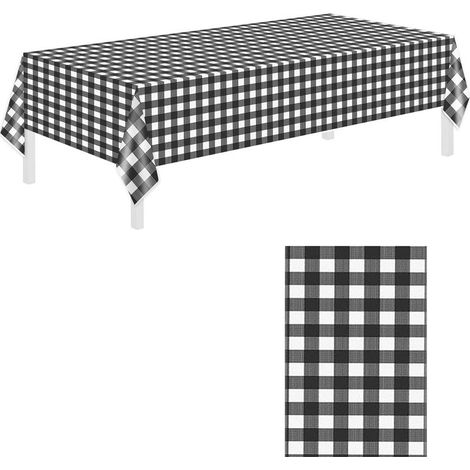 Nappe jetable, imperméable, résistante aux taches, infroissable, pour table rectangulaire pour fête (noir et blanc, 137,2 x 273,8 cm) (1/5)