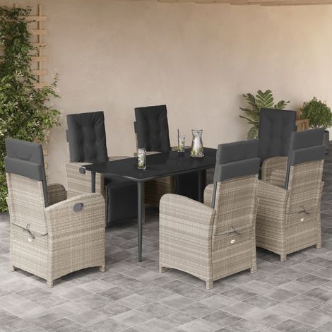 Set comedor jardín 7 pzas y cojines ratán sintético gris claro vidaXL (1/5)