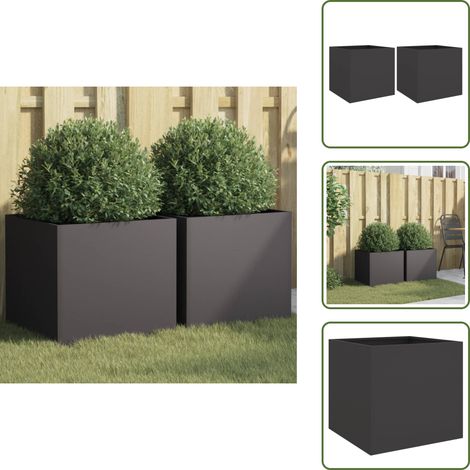 The Living Store Pflanzkübel 2 Stk. Schwarz 42x40x39 cm Stahl - Blumentopf - Stahltöpfen - Gartendeko - Balkonpflanzen - Terrasse (1/5)