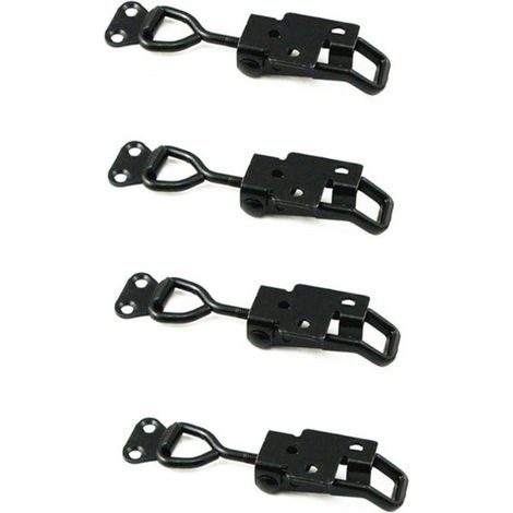 Système de fixation en 4 pièces - Verrous - Verrou à interrupteur - Verrou à boucle - Verrou à levier - Verrou de couvercle de boîte - Petit verrou à levier - Pince réglable - Noir - Acier au carbone (1/5)