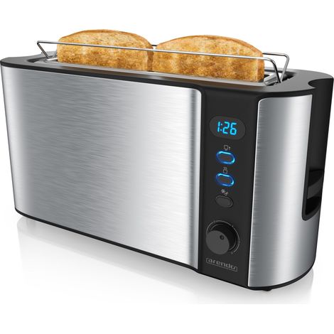 Arendo Toaster Langschlitz für 2 Scheiben, 1000 W, Brötchenaufsatz, Wärmeisoliert, Display, Edelstahl (1/5)