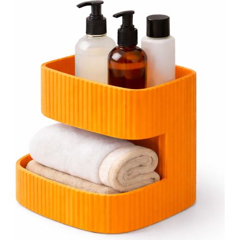 Un moderno organizer da bagno a due livelli, di colore arancione. (1/3)