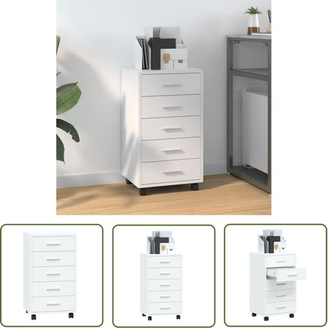 The Living Store Schubladenschrank mit Rollen Hochglanz-Weiß Holzwerkstoff - Bürostuhl - Schreibtischorganisation - Aufbewahrungsbox - Regalsystem - Home Office (1/5)
