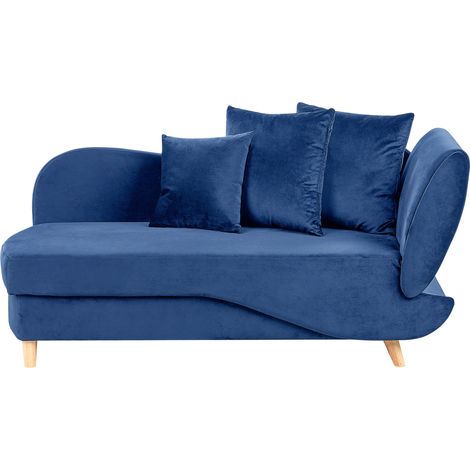 Chaise longue moderno con cojines almacenaje terciopelo azul derecho Meri II (1/5)