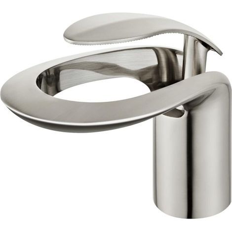 Creative single-hole bathroom faucets, hollow round waterfall faucet for bathroom sink, brushed nickel single-handle sink faucet including two standard hoses (1/4)