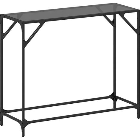 Table console，Table d'appoint，Bout de canapé，Meuble d'entrée avec dessus en verre noir 98x35x81 cm acier