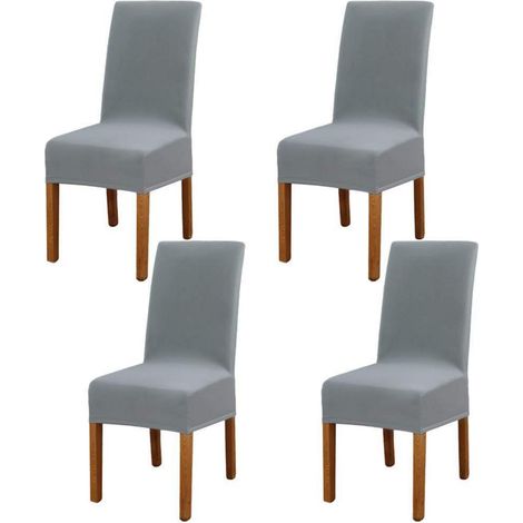 4er Set Stuhlhussen Silber Grau, abnehmbar & waschbar, elastisch (1/5)