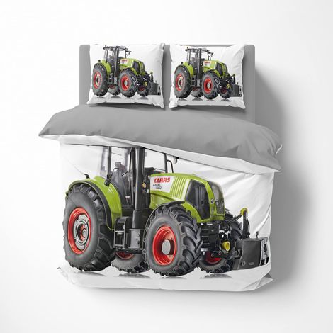 Parure de lit réversible 3D tracteur avec housse de couette 135 x 200 cm et taie d'oreiller 80 x 80 cm 2 pièces avec fermeture éclair (1/5)