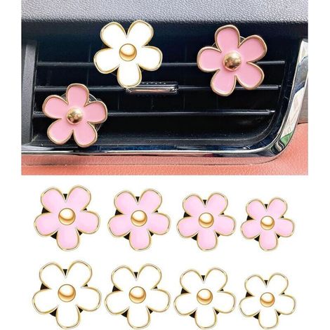 8PCS Deco Voiture,Clip d'Aération Fleur Marguerite,Clips Décoratifs Marguerite pour Grille D'aération de Voiture,Convient aux les Berlines,Camions,SUV,Camping-cars et Véhicules Utilitaires
