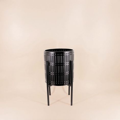 Cache pot en métal structuré noir 27x48cm
