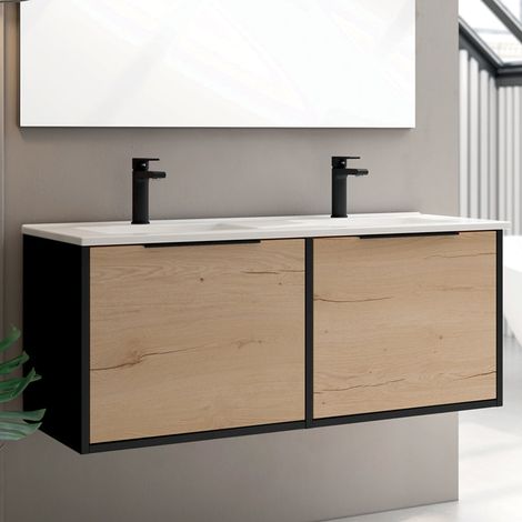 Meuble de salle de bain 120cm double vasque - 2 façades et 4 tiroirs - sans miroir - ALBA (1/2)