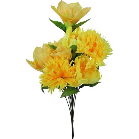 Bouquet de 9 pièces composé de chrysanthèmes jaunes, d'amaryllis et de lys - Décoration de haute qualité (1/4)