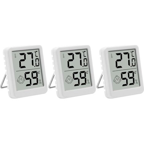Lote de 3 termómetros higromètre d'intérieur con pantalla LCD numérique con affichage smiley para cámara de bebé, salón, escritorio, serre