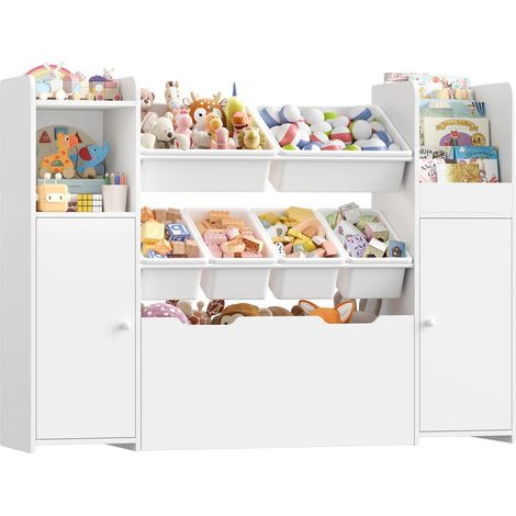 Mueble de almacenamiento de juguetes, organización de 3 niveles, 6 cajas desmontables, blanco. (1/2)