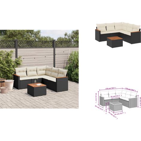 6-tlg. Garten-Sofagarnitur mit Kissen Schwarz Poly Rattan - Gartenmöbel Set - Outdoor Möbel - Rattan Sofa - Esstisch - Lounge Set (1/3)