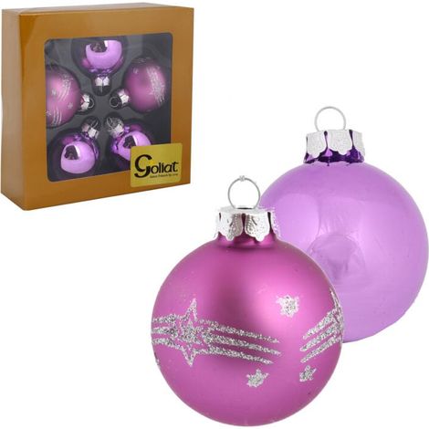 Set di 5 eleganti palline di vetro viola con decorazione glitterata, 6 cm (1/5)