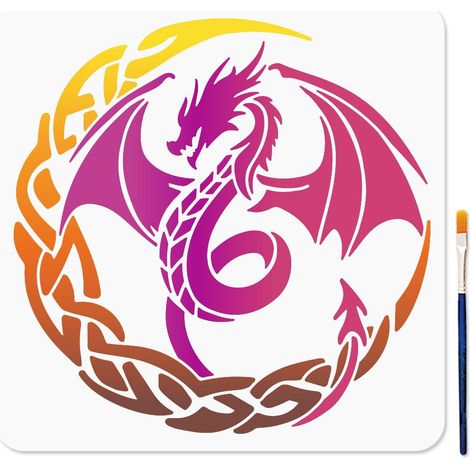 Pochoir de Peinture de Dragon Volant 30x30cm avec Pinceau à Peinture Modèle de Bordure Circulaire Florale Pochoir en Plastique Réutilisable pour Bois Mur Tissu Décoration D'Intérieur (1/5)