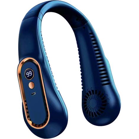 Hanging neck fan with smart digital display, new up and down blower, battery life 18H blue (1/5)