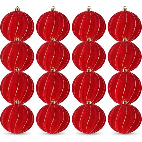 Set 16 Palline Natale Velluto rosse 6 cm con Ricami Dorati per Albero di natale ghirlande decorazioni casa e lavoro addobbi sfere rossa particolari ed eleganti (1/5)