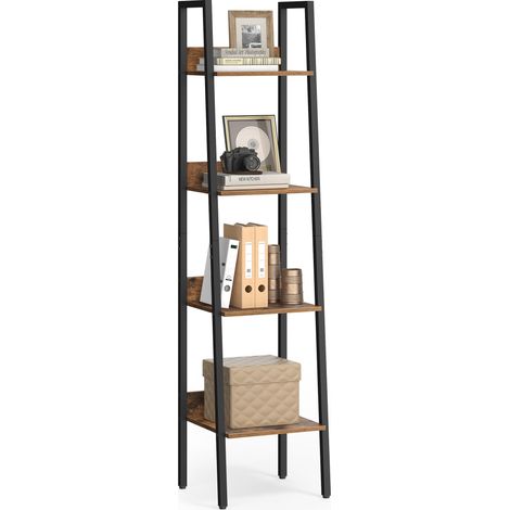 ÉtagÈre Échelle, BibliothÈque À 4 Niveaux, Meuble de Rangement sur Pied, Bureau, Salon, Chambre, Cuisine, Style Industriel, Marron Rustique et Noir LLS108B01 (1/5)