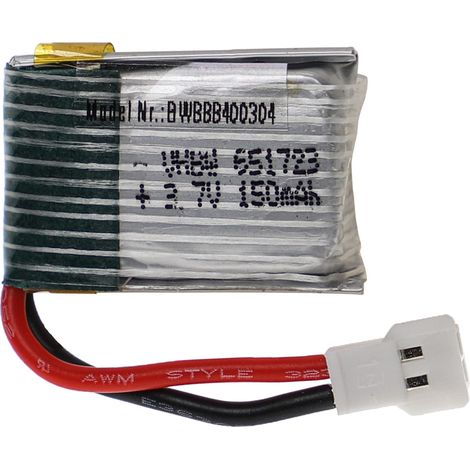 vhbw Akku kompatibel mit XH 2.54 2P Stecker für Modellbau z.B. Racing Car, Helikopter, Flugzeug (150mAh, 3,7V, Li-Polymer, 25 x 17 x 8 mm)