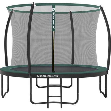 Songmics – Trampoline pour enfants 366 cm – Filet de sécurité – Poteau incurvé 180 cm – Coussins de protection – Cadre en acier galvanisé noir et vert (1/5)