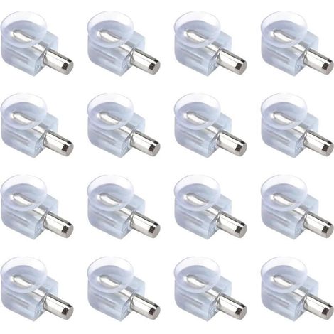 16 Pièces Chevilles De Support D'Étagère, Support de plan en cristal avec ventouse pour vitres, De L en Bois Et Verre De Armoire Rangement Meuble Placard Bibliothèque, tige 5 mm (transparent) (1/5)