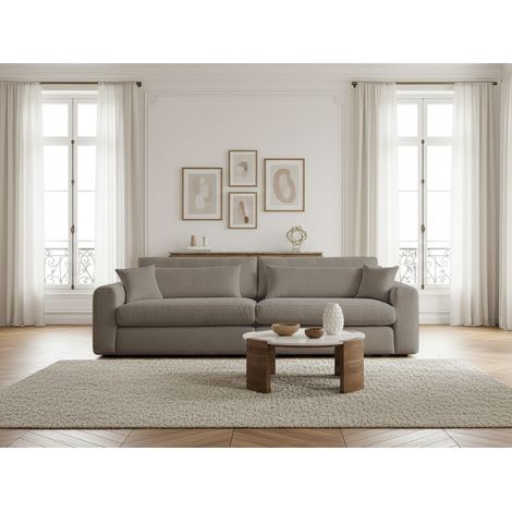 BOBOCHIC - Canapé droit fixe 3 places BELMONT tissu bouclette Taupe (1/2)