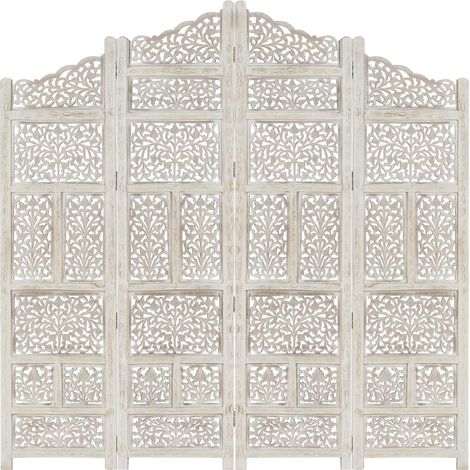 vidaXL Divisorio 4 Pannelli Intagliato Bianco 160x165cm Mango Massello (1/5)