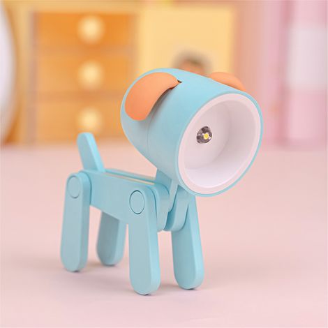 Bleu-chiot créatif main led mini veilleuse ins vent étudiant cadeau dessin animé animal pliant petite lampe de table avec oreilles
