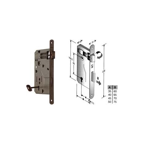 Serrure à douille à mortaise avec bord rond bronzé - bord en acier bronzé mm.35