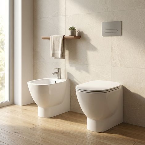 Coppia sanitari filomuro in ceramica bianco alpino – One  RAK Ceramics