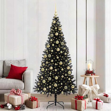 Weihnachtsbaum mit 300 LEDs mit Ständer Schwarz 210 cm PVC